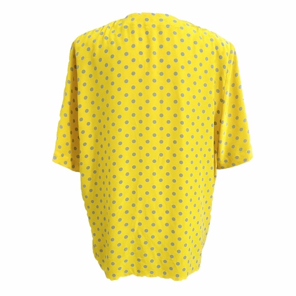 𝅺ANTHROPOLOGIE PAUL COSTELLOE 100% SILK YELLOW GREY DOTS BUTTON FRONT BLOUSE - Picture 3 of 8